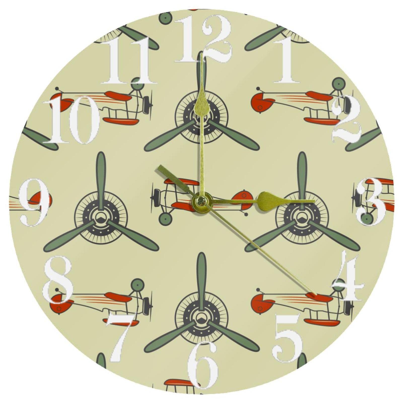 Horloge murale vintage biplane 25.4 cm à quartz silencieuse ronde