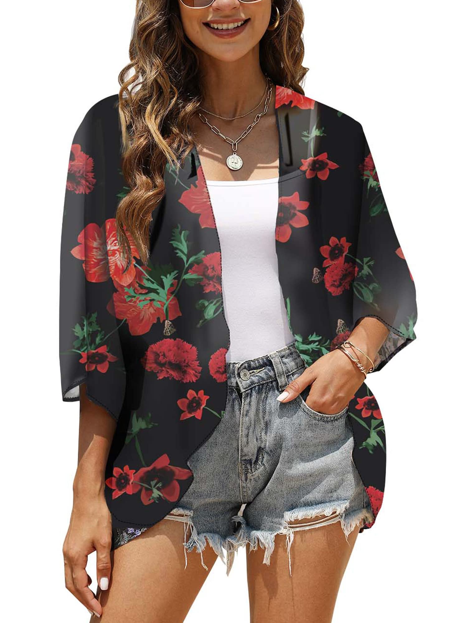 Chunoy Luźna turecka sukienka dla kobiet, luźna, lekka, oversize, kaftan, sukienka plażowa, sukienka maxi, Red Flower, M