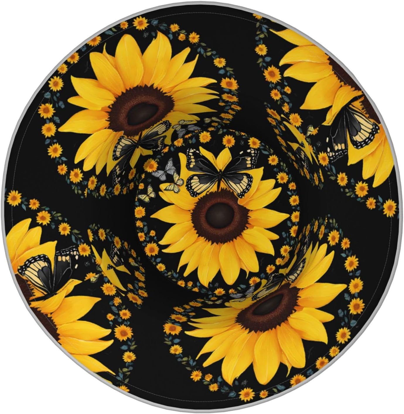 (Butterfly and Sunflower) Reflective Reversible Bucket Hat Foldable Breathable Stylish Two-Way Wear for Outdoor Travel Daily Activities Black