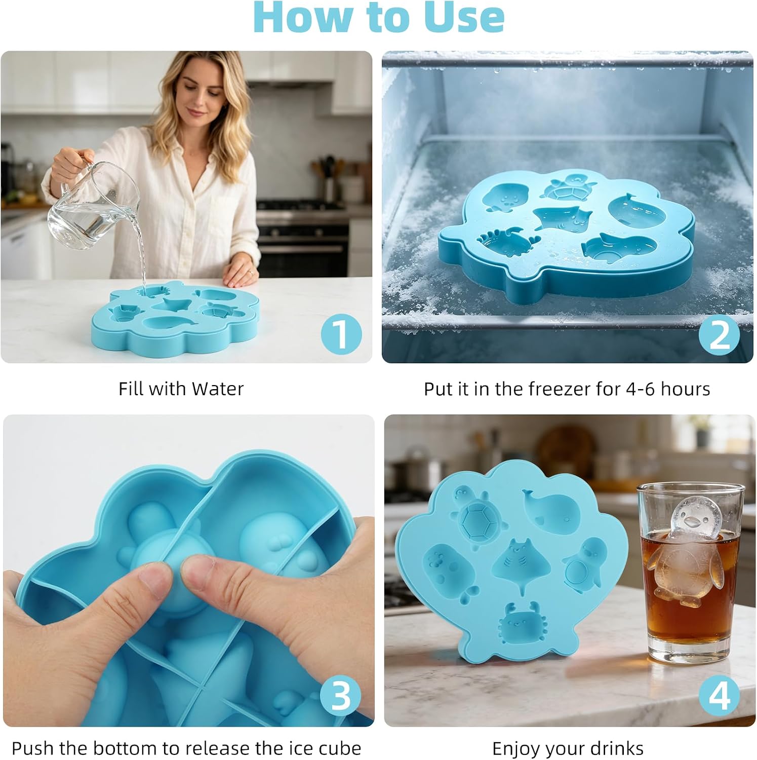 Fu Store Ice Cube Tray Silicone Ice Cube Trays with Cute Marine Life Shapes