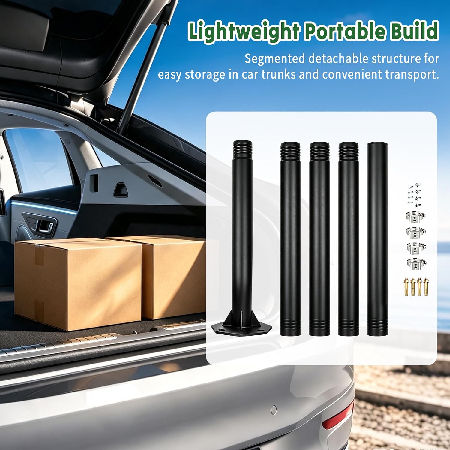 6.5 Ft Heavy Duty Metal Bolt Down Sign Post With Threaded Connections Hammer Strike Base & Adjustable Clamps Waterproof Dustproof Outdoor Perfect for Road Traffic Yard Signs Mounting Post 1 Pack Black