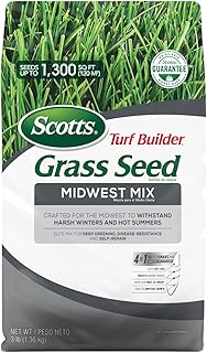 Scotts Turf Builder Grass Seed Midwest Mix for Harsh Winters and Hot Summers, Disease Resistant and Self-Repair, 3 lbs.