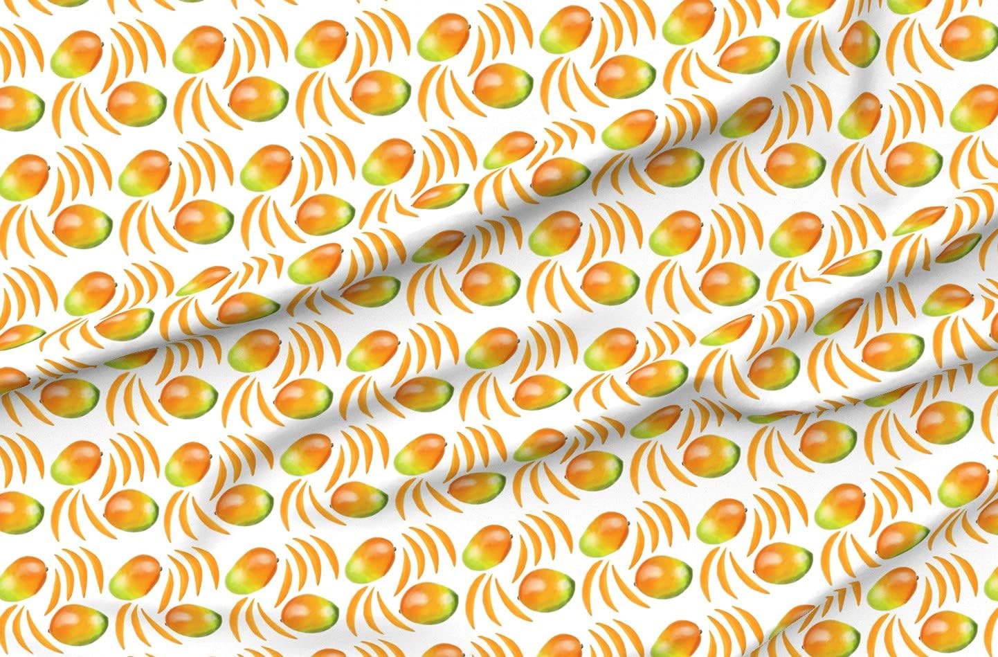 Spoonflower Fabric - Fruit Tropical Mango Jungle Orange White Food Summer Printed on Petal Signature Cotton Fabric Fat Quarter - Sewing Quilting Apparel Crafts Decor