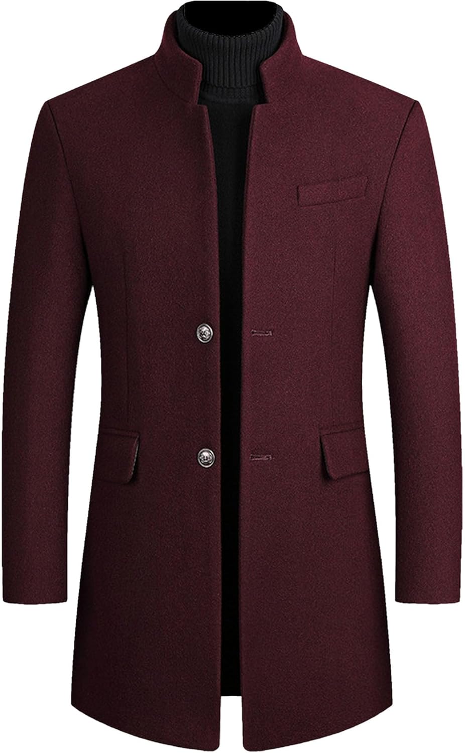 Maiyifu-GJ Men's Stand Collar Wool Blend Trench Coat Winter Warm Slim Fit Jacket Single-Breasted Business Overcoat