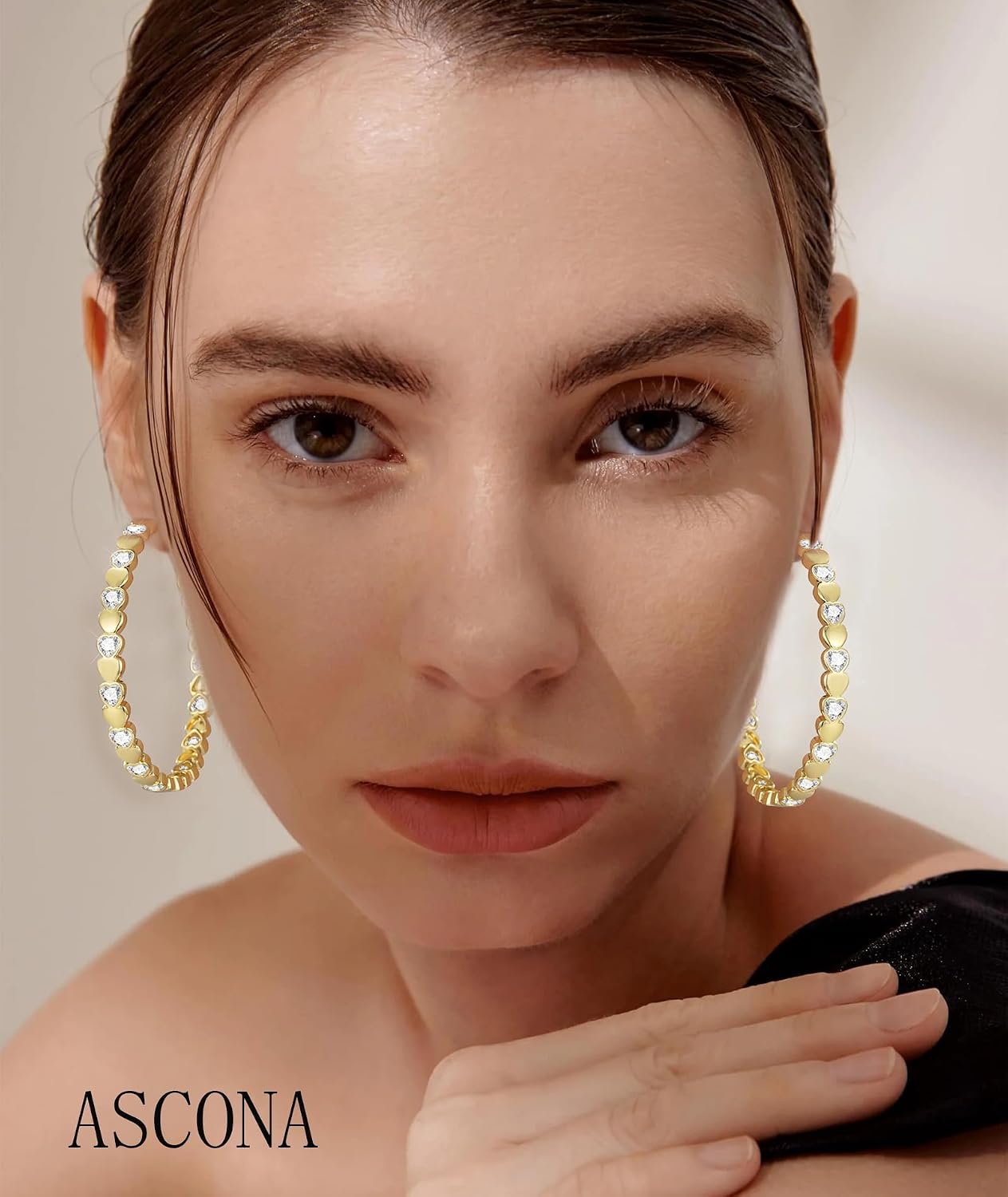 Ascona 14k Gold Plated Large Heart Hoop Earrings for Women 925 Sterling Silver Hoops Earring for Teen Dainty Cubic Zirconia Diamond Sparkly Earrings Prom Jewelry Birthday Gifts