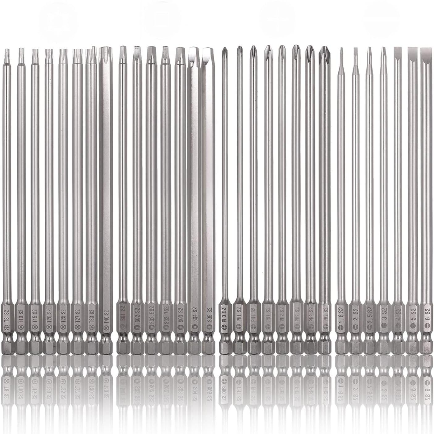 30PCS 4-in-1 Square Phillips Slotted Security Torx Cross Screwdriver Bits Set, 1/4 Inch Hex Shank 100mm Length S2 Steel Magnetic Drill Screw Driver Bits for Power Screwdriver Drill Impact Driver