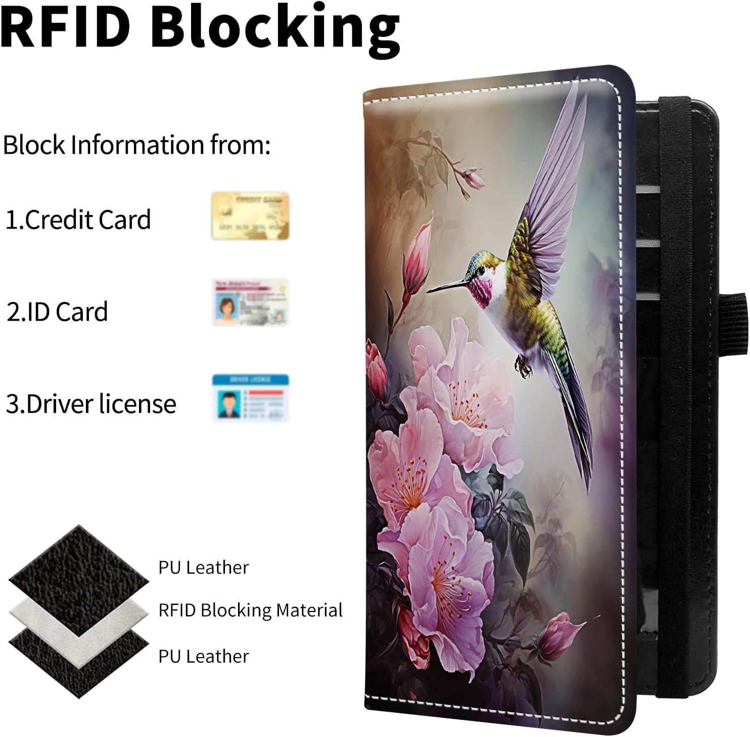 Leather Checkbook Covers for Personal Checkbook Check book Holder Cover Wallets for Women Men,RFID-Blocking Slim Checkbook Cover for Duplicate Checks with Elastic Strap,Larks on Flowers - Image 5