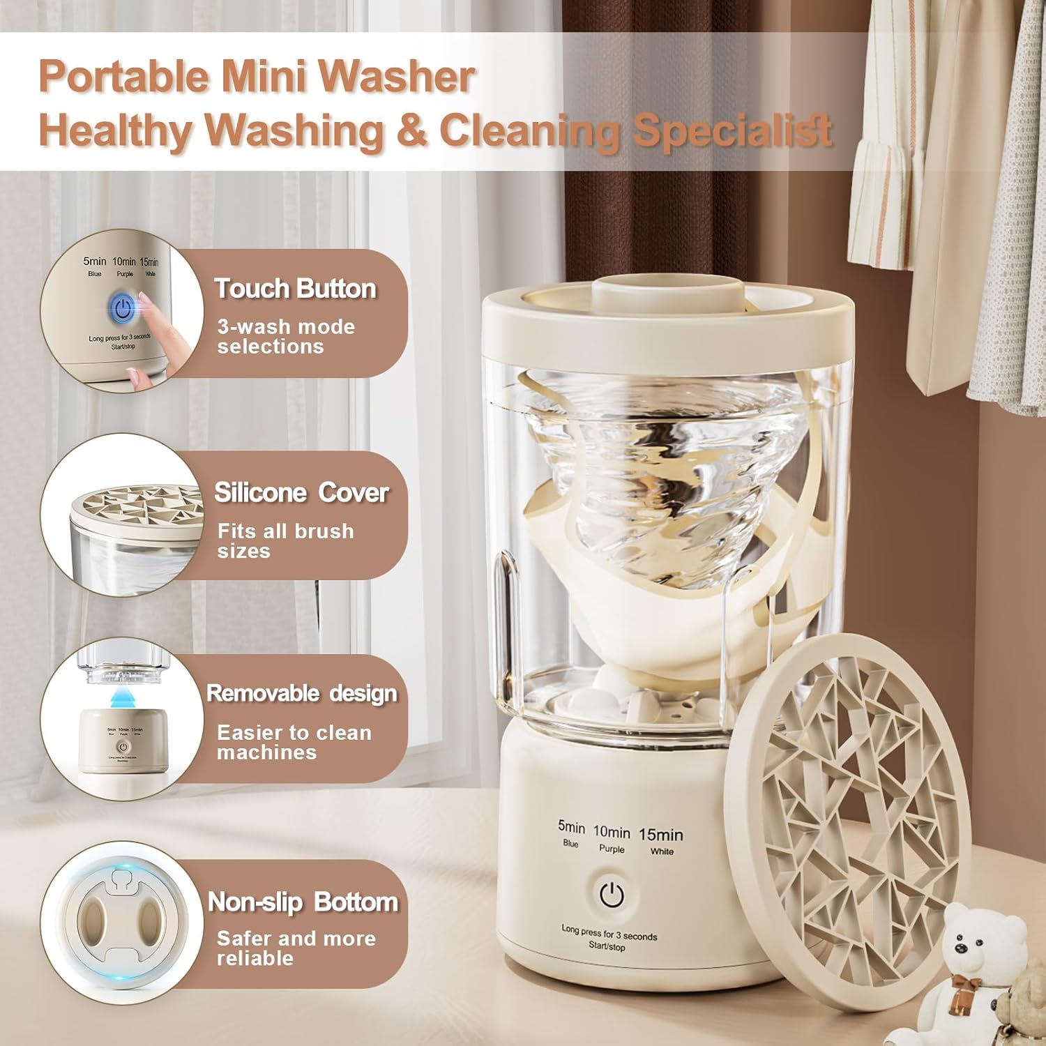  Portable Mini Washing Machine, 2025 NEW Underwear Washing Machine Small Clothes Washer Makeup Brush Cleaner Machine Underwear Washer for Home, Hotel, RV, Travel & Camping  - Image 2