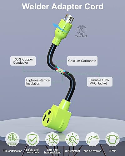 Miniatura 3 de Cable adaptador de enchufe para soldador, con certificación ETL, NEMA L14-30P macho a 6-50R hembra, adaptador de enchufe de 4 clavijas, generador de