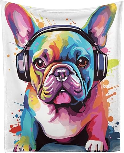 Miniatura 7 de Delerain Manta suave de bulldog francés de 40 x 50 pulgadas, manta ligera de franela polar para sofá, cama, sofá, viajes, campamento, para niños y