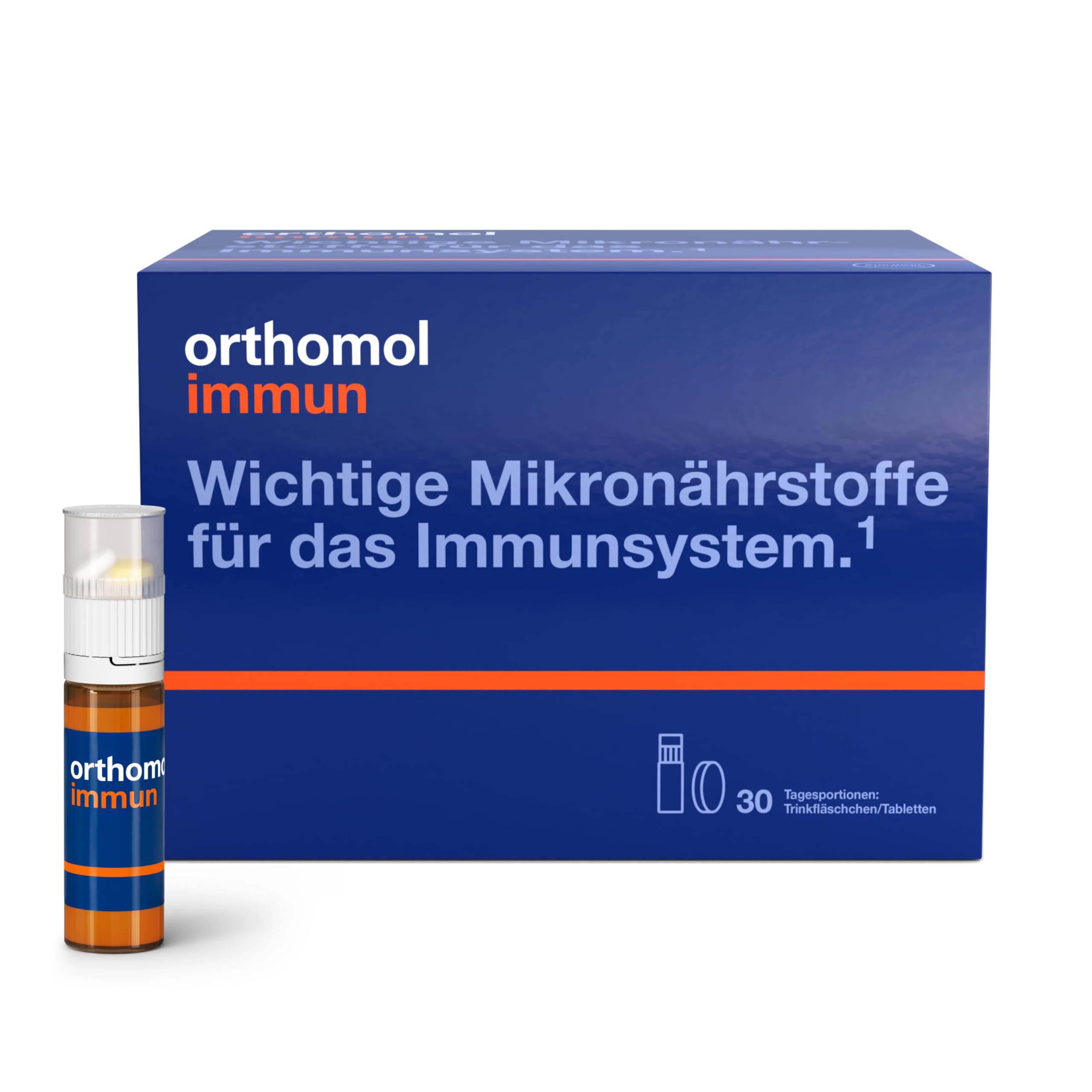 Orthomol Immun Trinkfl/Tabl: 25 wichtige Nährstoffe zur Unterstützung des Immunsystems*, u.a. mit Vitamin C, Vitamin D & Zink als Beitrag zu einer normalen Funktion des Immunsystems, 30 Tagesportionen