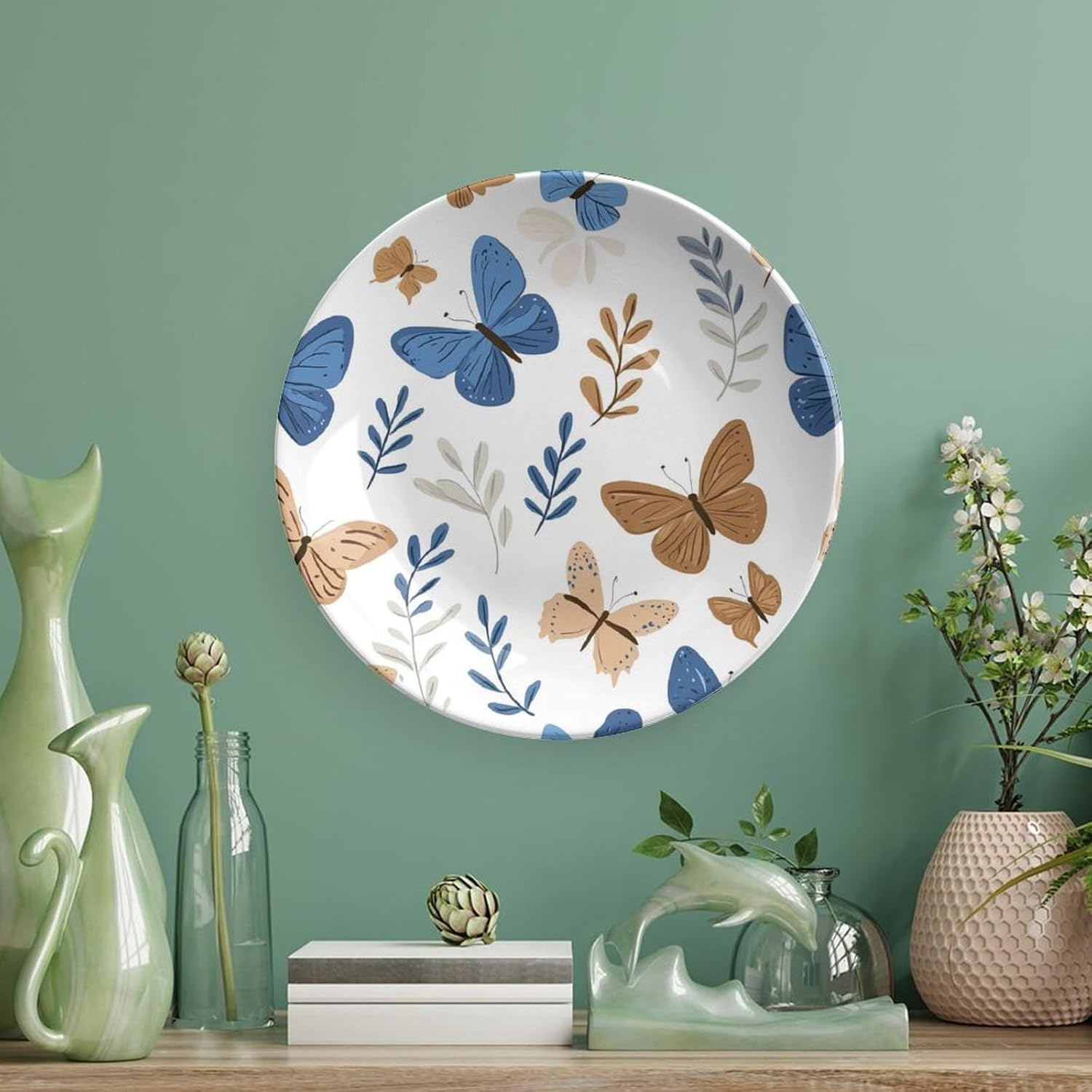 Butterflies Bone China Decorative Plate with Stand Home Dessert Plates Gift for Men Women 6inch