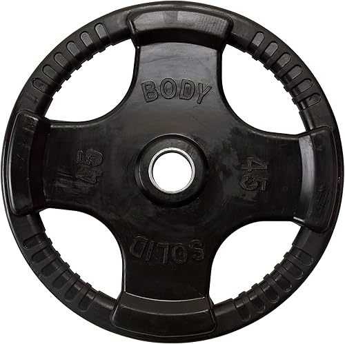 Body-Solid Placa de peso olímpica con revestimiento de goma (1), con agarre antideslizante, perfecta para entrenamiento de fuerza, gimnasio en casa