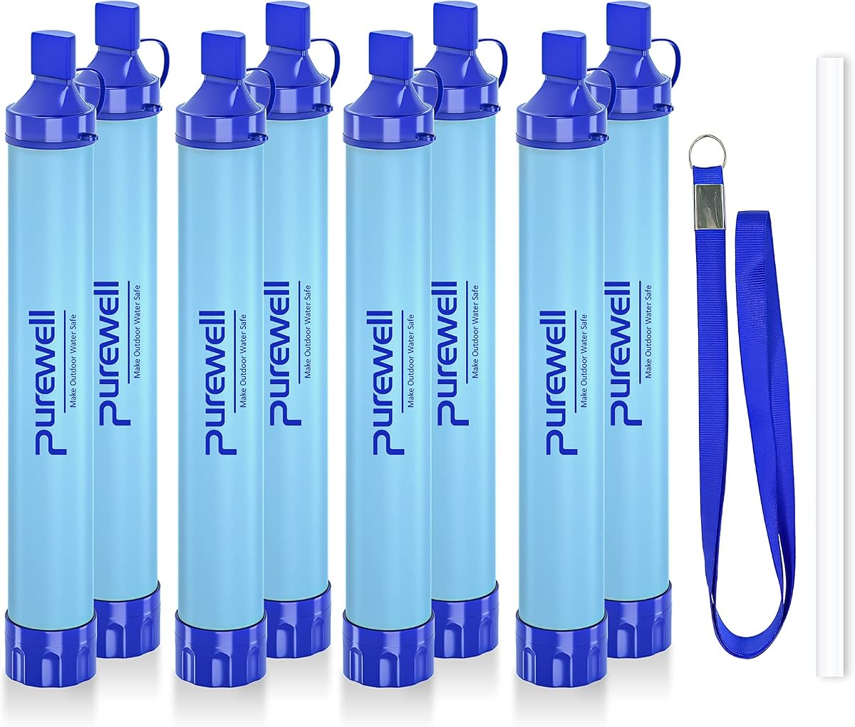 Filtro de agua al aire libre Filtración de agua personal Paja Equipo de supervivencia de emergencia Purificador de agua para acampar Senderismo Escalada Mochilero (8PCS)