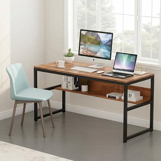 TEKAVO Flam Computer Table for Home Pc I Office Table for Home I Lower Shelf | Brown Wood | Metal (120 Cm x 60 Cm x 75 Cm)...