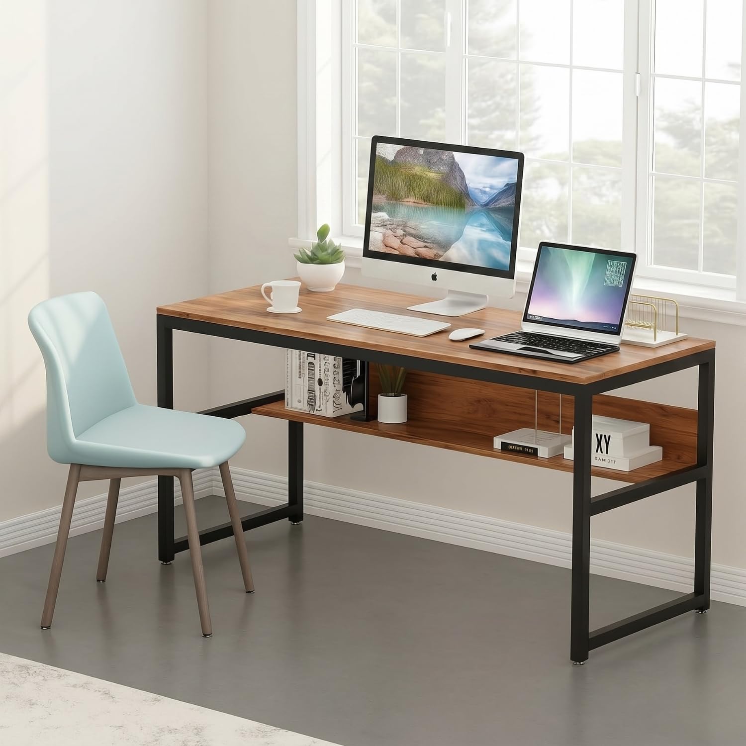 TEKAVO Flam Computer Table for Home Pc I Office Table for Home I Lower Shelf | Brown Wood | Metal (120 Cm x 60 Cm x 75 Cm) DIY-image-41