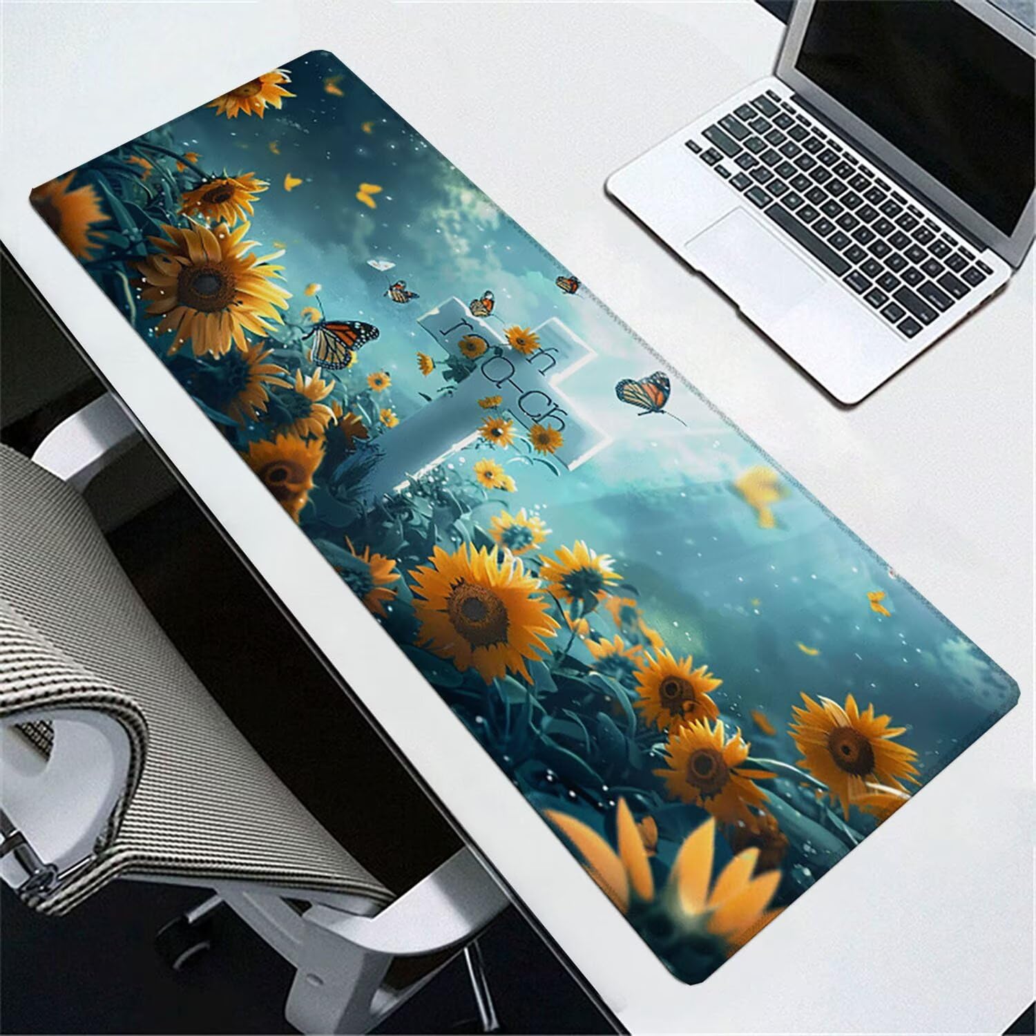 Tapis de Souris Gaming XXL (1200x600mm) - Grand Tapis Bureau Antidérapant Étanche Bords Cousus Caoutchouc Naturel pour Gamer PC Portable Bureau - Précision Vitesse Confort Croix de Tournesol G-846