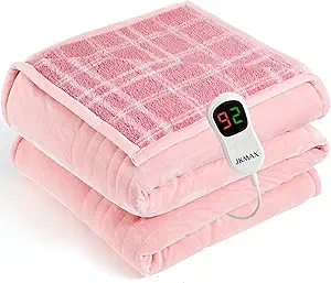 JKMAX Heated Electric Blanket Twin Size - 62"x84" Flannel Heating Blanket with 10 Heating Levels & 5 Time Settings Over-Heat Protection, Winter Warmer for Adults with ETL Certification(Pink)