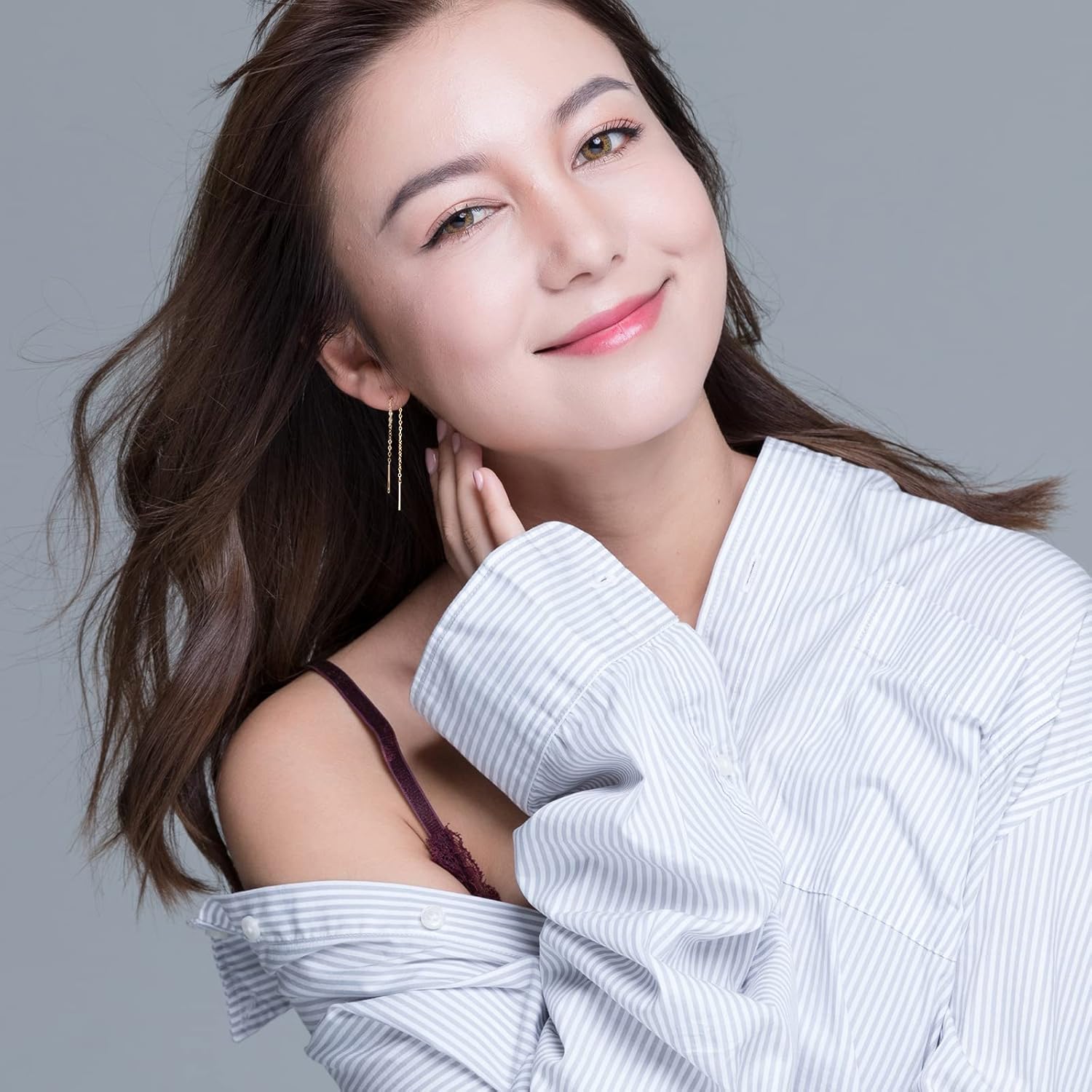 Dangle Earrings for Women,Vintage 925 Sterling Silver Jade Drop Earrings,Green Jade Drop Hanging Threader Jewelry for Valentine's Gift - Image 4