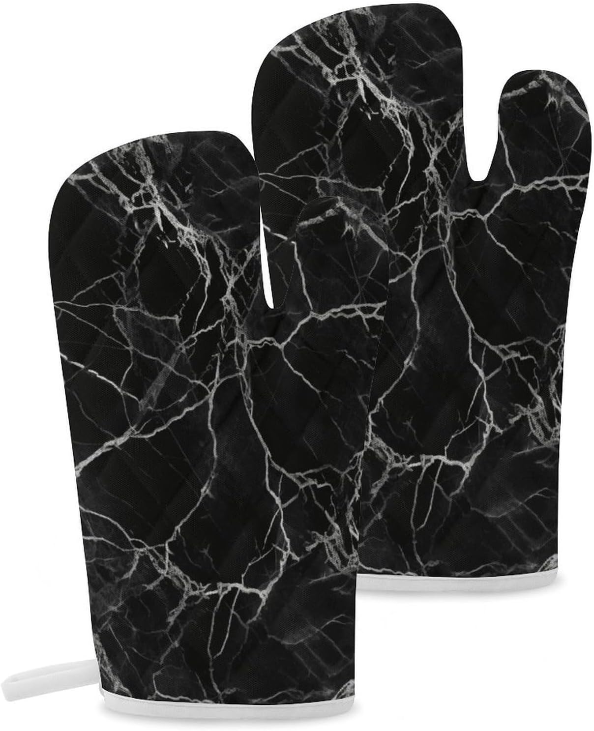 2 Pcs Oven Mitts Heat Resistant Kitchen Gloves Soft Safety Black Marble Oven Glove for Microwave, Barbecue