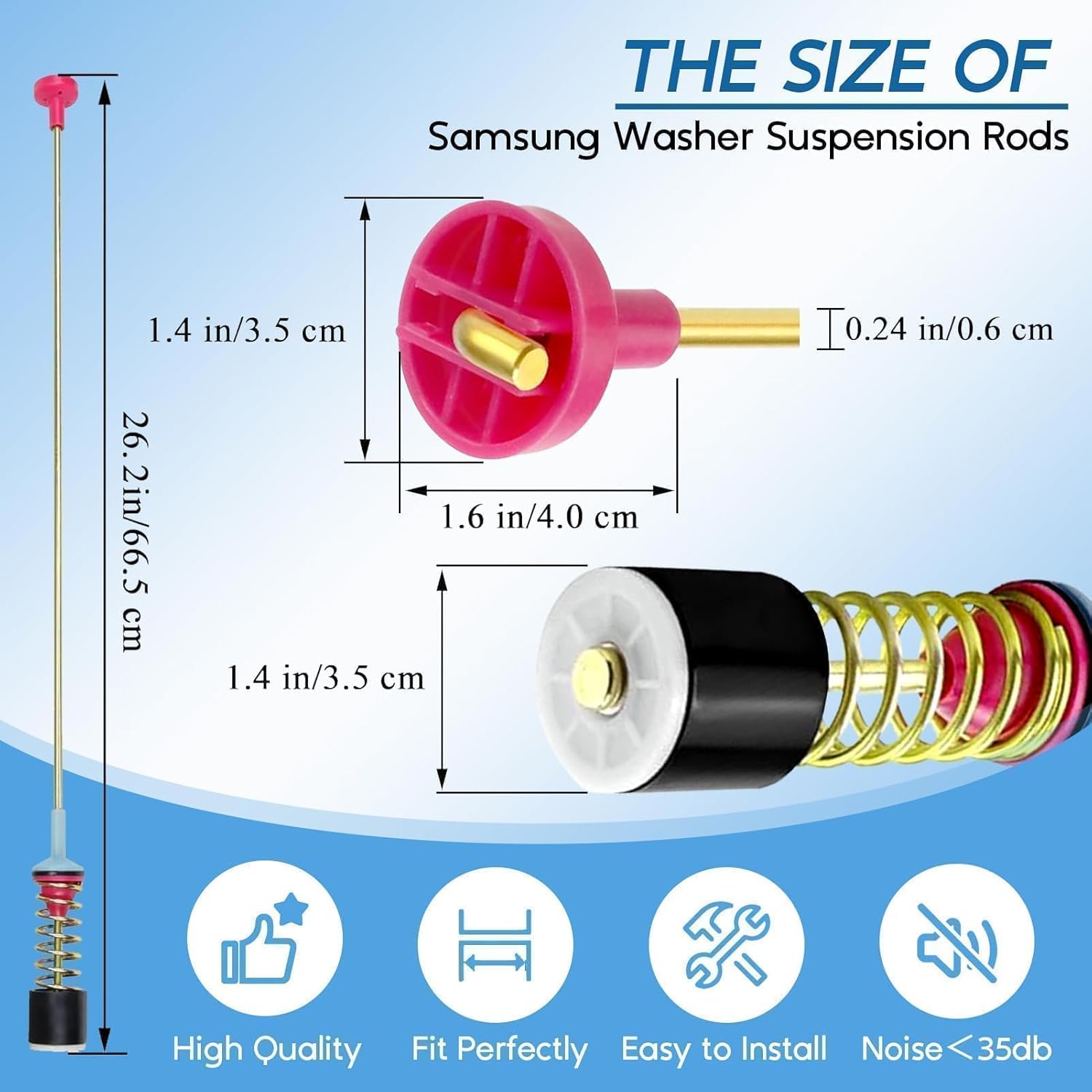 2026 Upgraded DC97-16350U DC97-16350T Washer Suspension Rods for Samsung WA50R5200AW/US WA50R5400AV/US WA45T3200AW/A4 WA45N3050AW/A4 WA50R5400AW/US Washing Machine Replace DC97-05280W DC97-16350S 4PCS