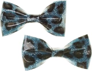 Set of 2 - Blue Leopard Print Glitter Hair Bows - from Sourpuss Clothing