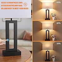 Vista 2 de Juego de 2 lámparas de mesa de noche para dormitorio, lámpara de noche táctil con USB C+A, lámparas de sala de estar regulables de 3 vías para mesas