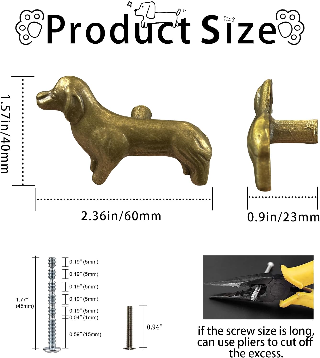 Adorable Dog Cabinet Knobs, Bronze Puppy Single Hole Drawer Pull Fun Pet Handles for Dog-Themed Dresser Closet Cupboard Wardrobe Bathroom Kitchen Dacshund Dog