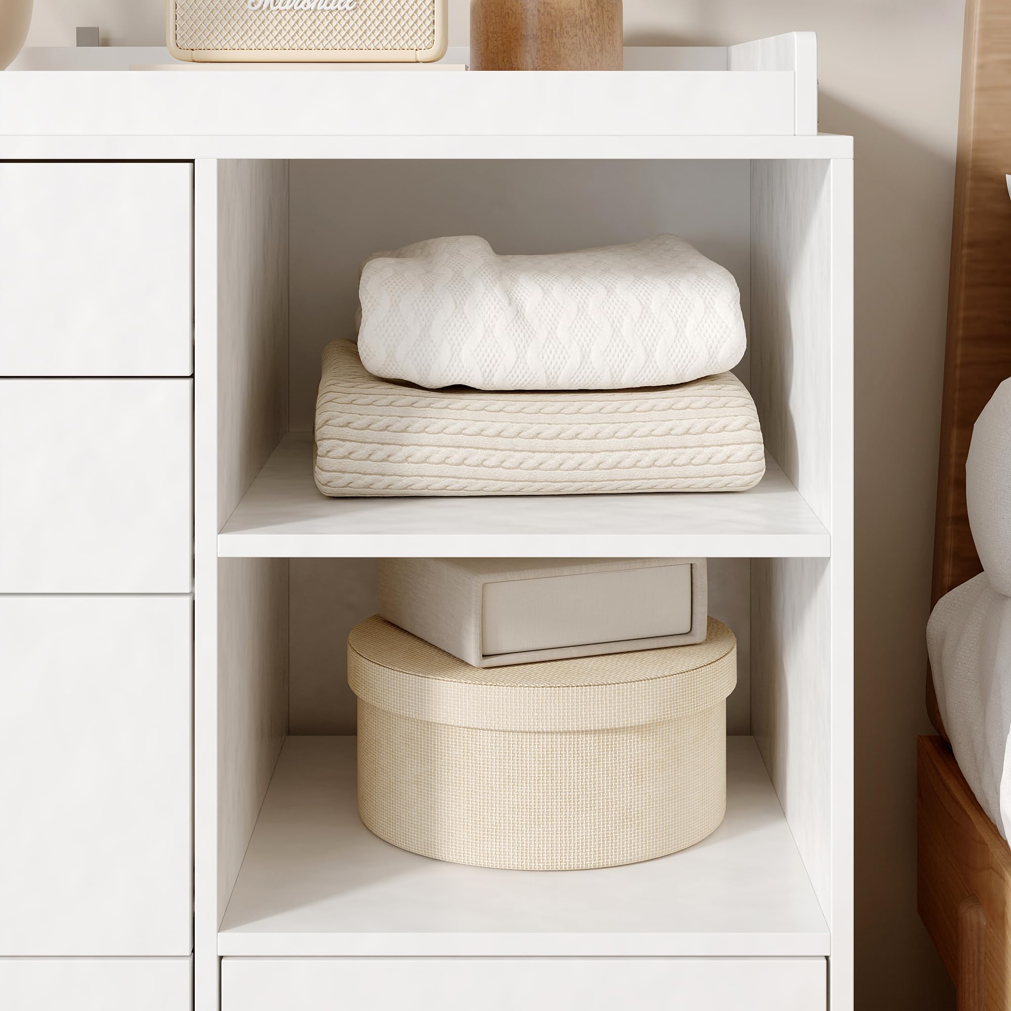 Caldion Commode à langer avec table à langer blanche, commode pour bébé avec 5 tiroirs et surface de rangement, commode de rangement pour chambre de bébé, 120 x 50 x 85 cm