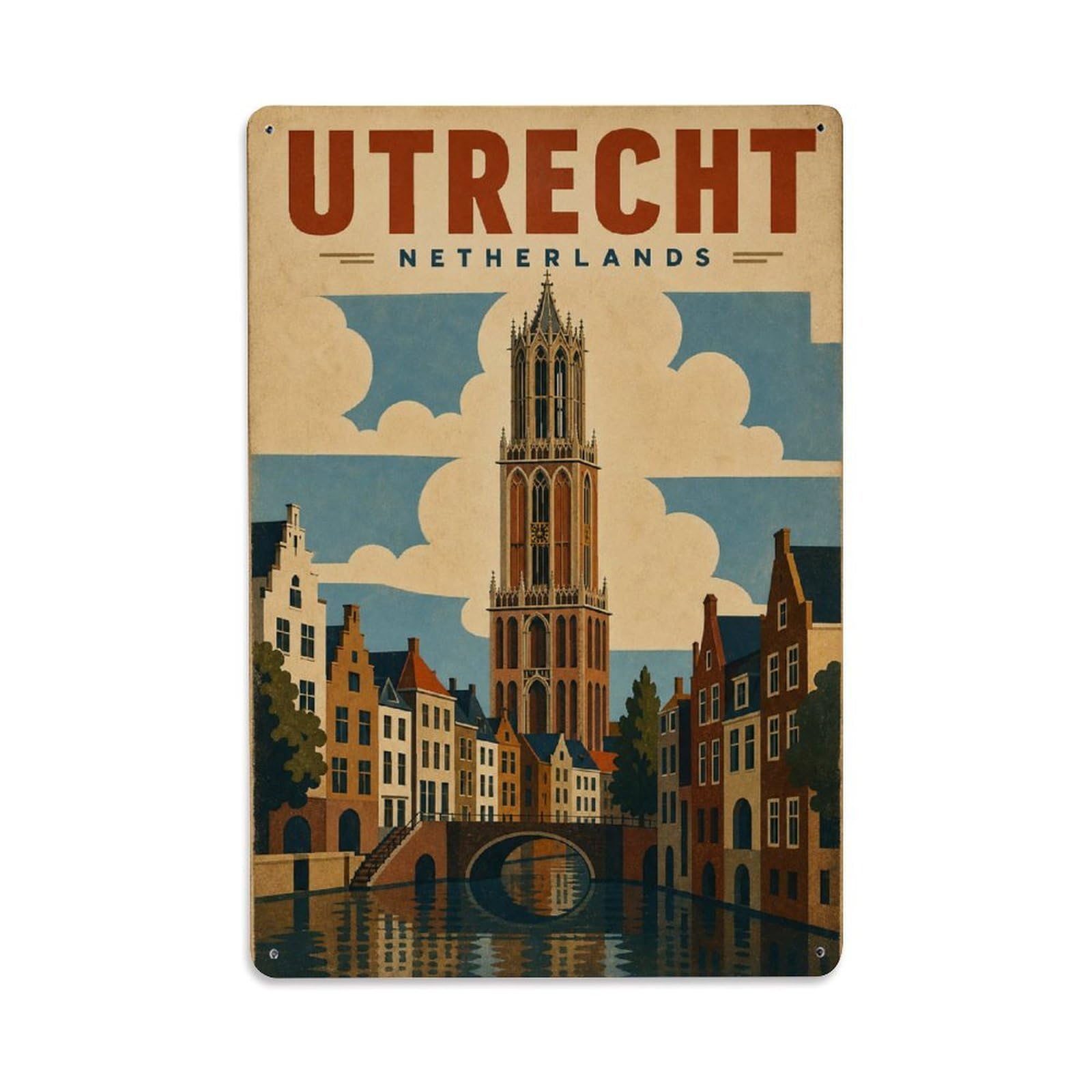 Retro Travel Netherlands Utrecht Metal Tin Sign Plaque Wall Decor for Cafe, Club Bar, Office, Garden Metal Poster 8x12Inch
