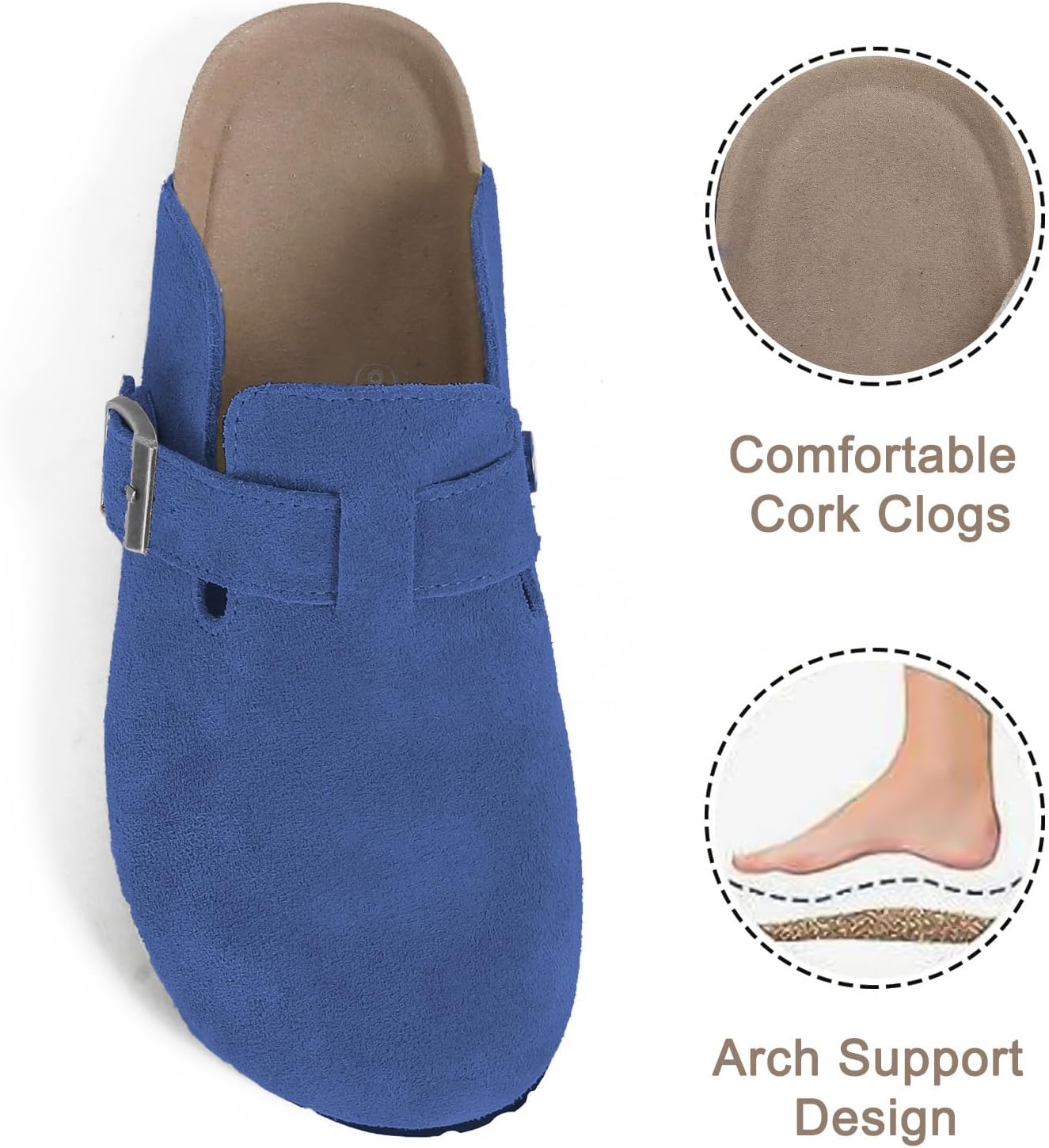 Dumalum Suede Clogs for Women and Men - Adjustable Buckle Slip-on Cork Footbed Mules with Antislip Sole - Unisex Slippers - Image 3