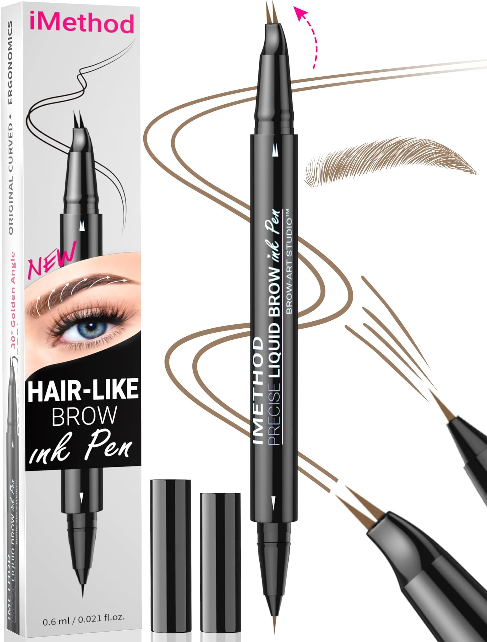 iMethod Curved Eyebrow Pen - Eyebrow Pencil, Brow Pencil 2-in-1 Dual-Ended Microblading Eyebrow Pen with Micro-Fork-Tip and Precise Brush-Tip Create Natural Hair-Like Brows, Last All-Day, Blonde