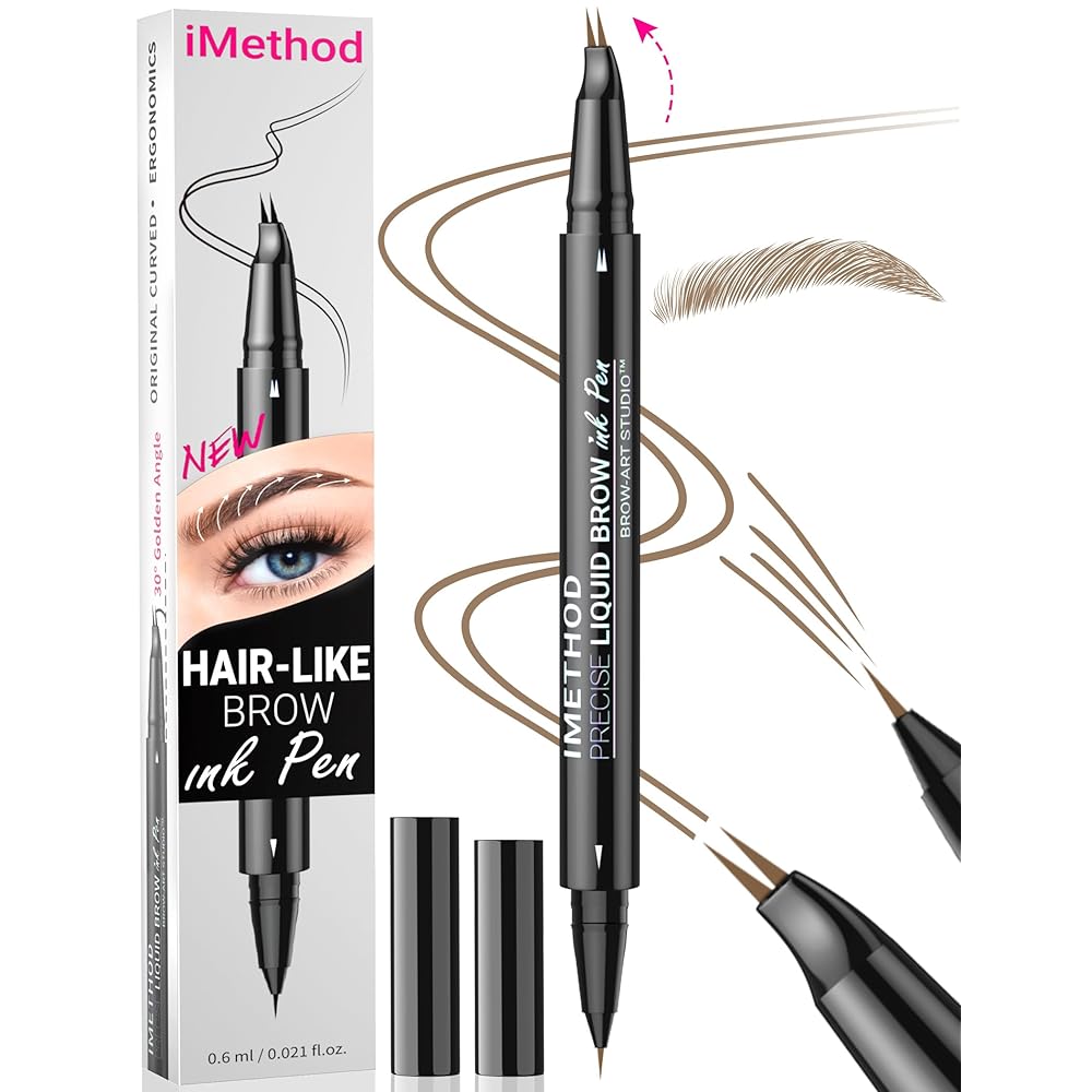 iMethod Curved Eyebrow Pen - Eyebrow Pencil, Brow Pencil 2-in-1 Dual-Ended Microblading Eyebrow Pen with Micro-Fork-Tip and Precise Brush-Tip Create Natural Hair-Like Brows, Last All-Day, Blonde