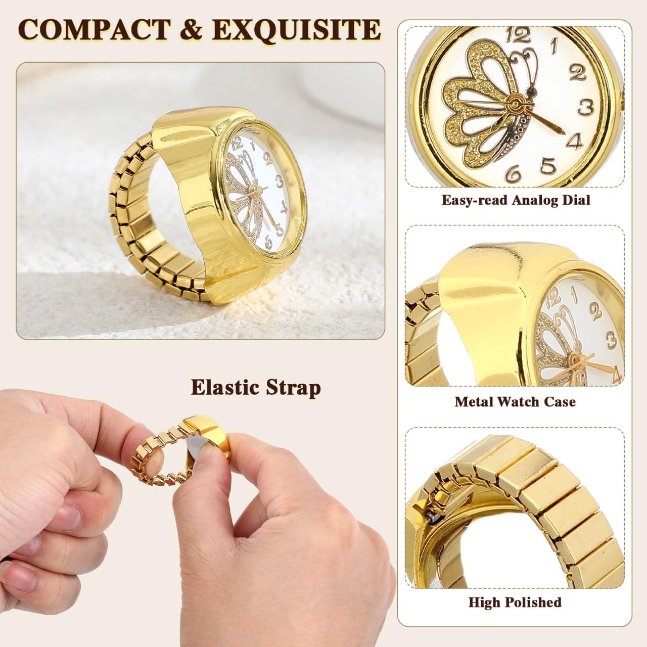 Hemobllo Butterflies Finger Watch Alloy Ring Design Watch Lightweight Small Quartz Finger Jewelry Gift for Family Friends