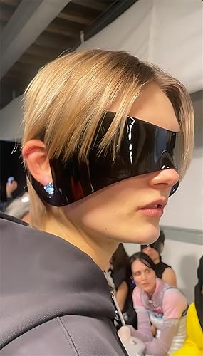 Miniatura 8 de GUVIVI Gafas de sol futuristas para hombres y mujeres escudo envolvente de gran tamaño máscara de superhéroe elegante gafas de sol