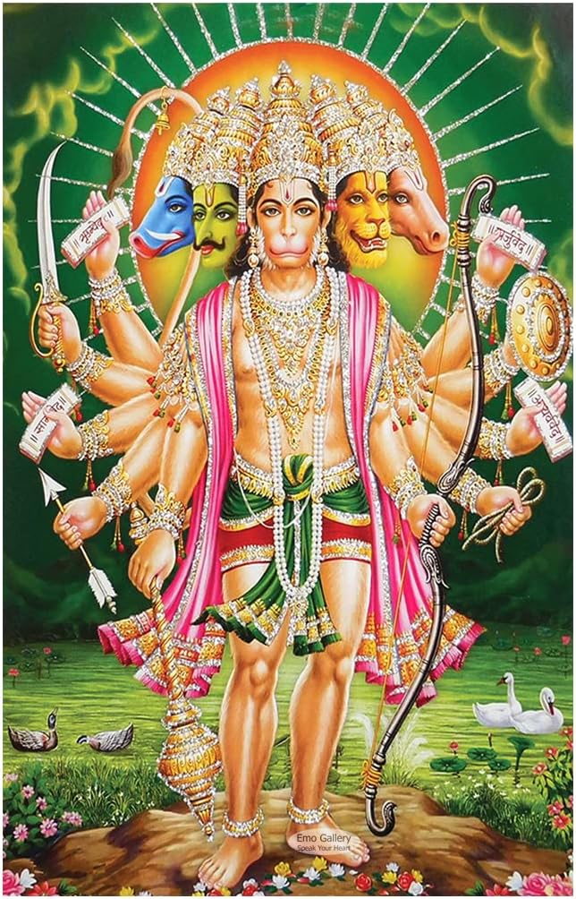 Emo Gallery Speak Your Heart Panchamukhi Hanuman Wall Sticker Main Door Vastu Dosh Rectification Remedy of Home, Office, with Extra Benefit Like a New Everyday|Hanuman Ji Wall Poster 12 * 18inc