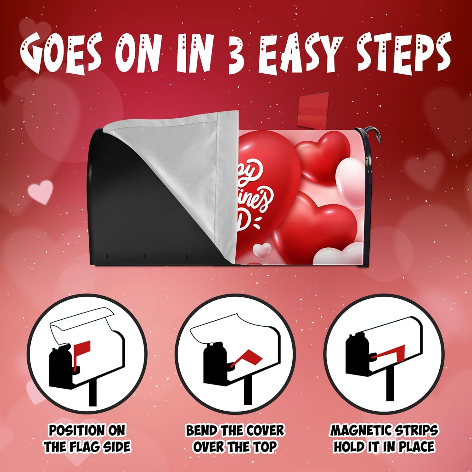Valentine's Day Magnetic Mailbox Cover - Heart Pattern Outdoor Mailbox Wrap for Valentine's Day Yard Decoration,Magnetic Standard Size 18" X 21"