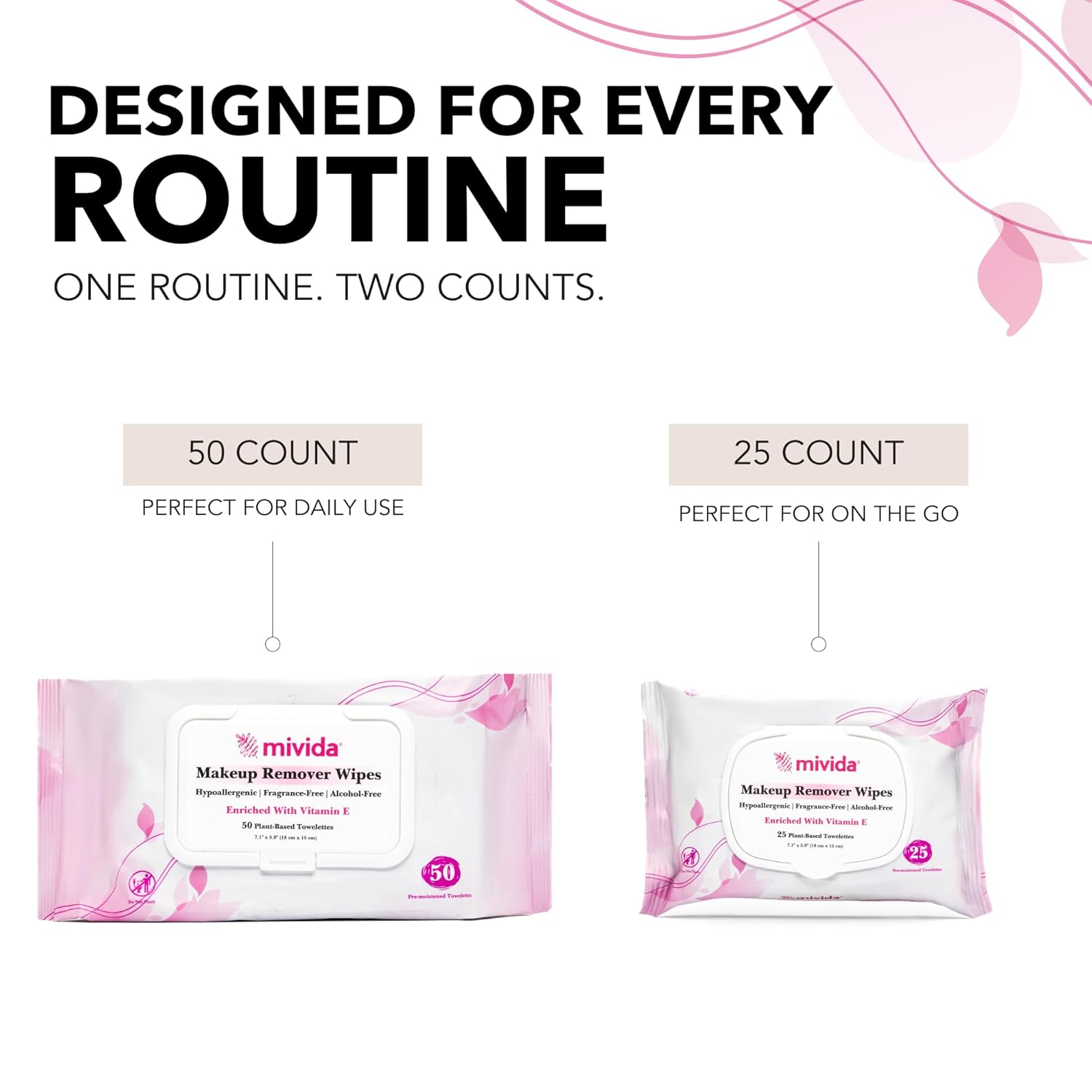 mivida Hypoallergenic Makeup Remover Wipes Bulk With Vitamin E, 200 count (4×50) Value Pack, Dermatologist Tested Fragrance Free Makeup Wipes For Sensitive Skin, Alcohol Free Facial Make up Remover