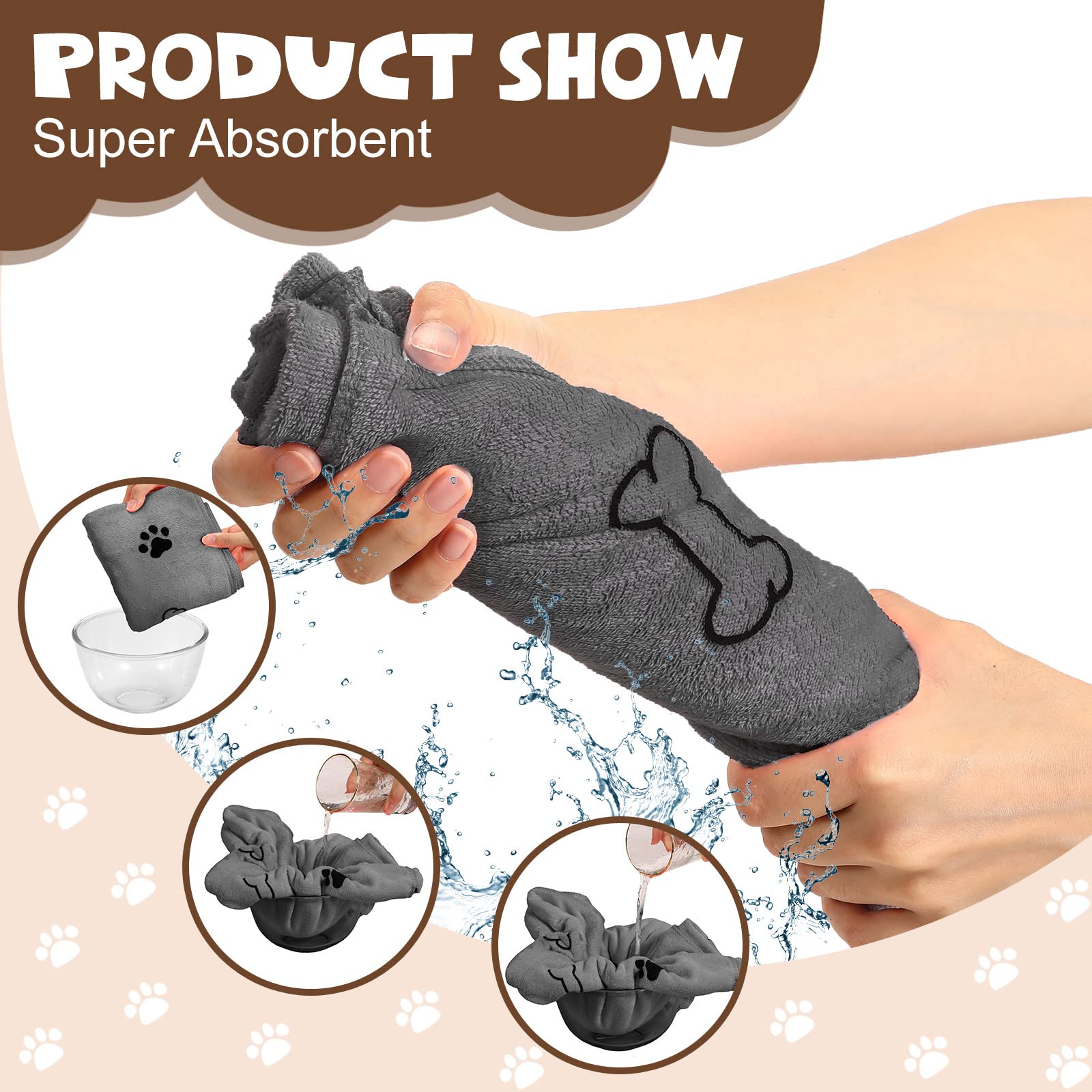 Chumia Lot de 4 serviettes en microfibre absorbantes pour chien et chiot - Fournitures de bain à séchage rapide pour chats et animaux domestiques de taille moyenne (140 x 71 cm, gris)