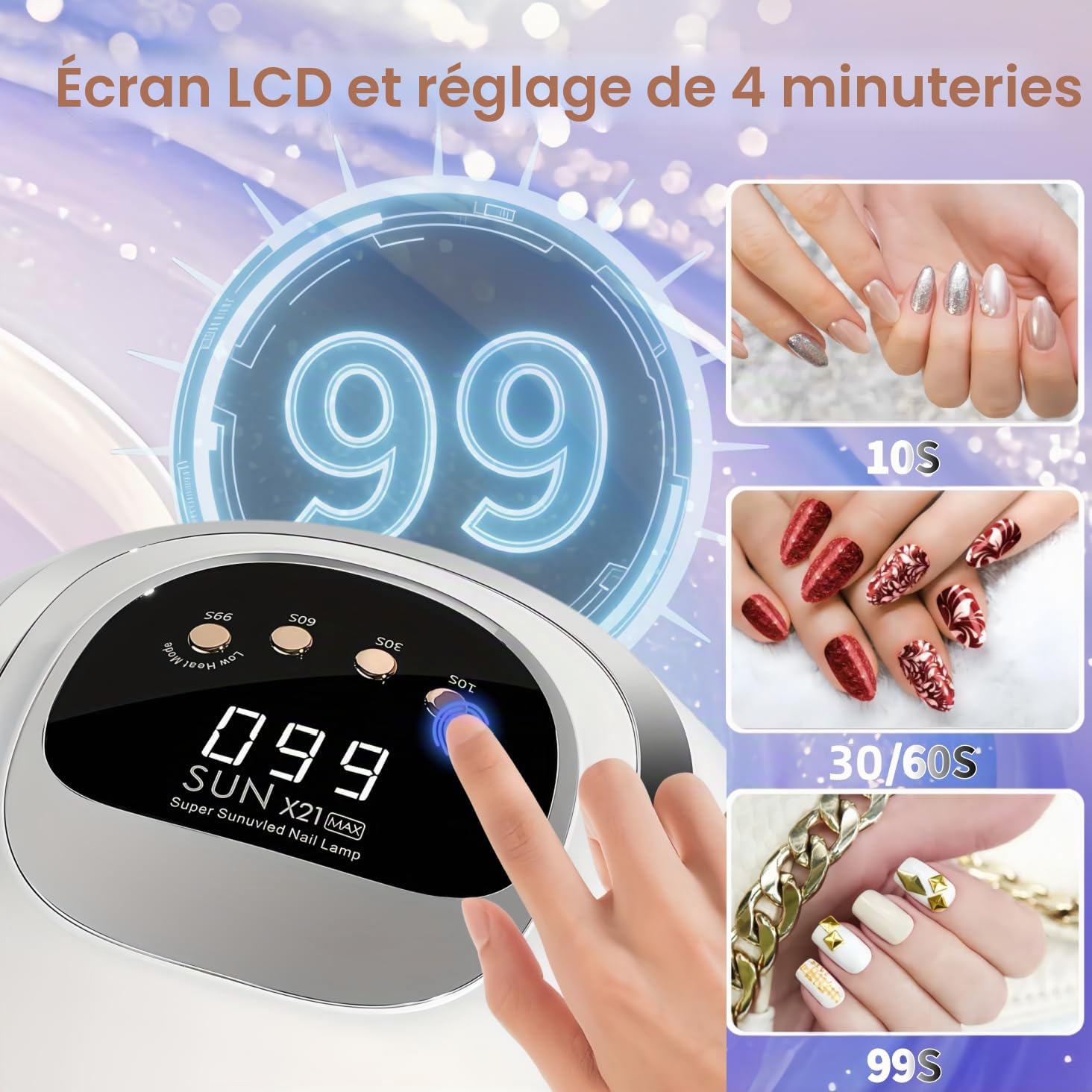 Lampe UV Pour Ongles en Gel, Lampe UV Professionnelle Pour Ongles 320W avec 72 LED, Capteur Automatique, 4 Minuteries