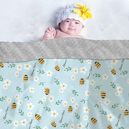 Miniatura 7 de Mantas personalizadas de girasol para niñas y niños, mantas de visón suaves personalizadas con nombre, manta de felpa suave para bebé recién nacido,