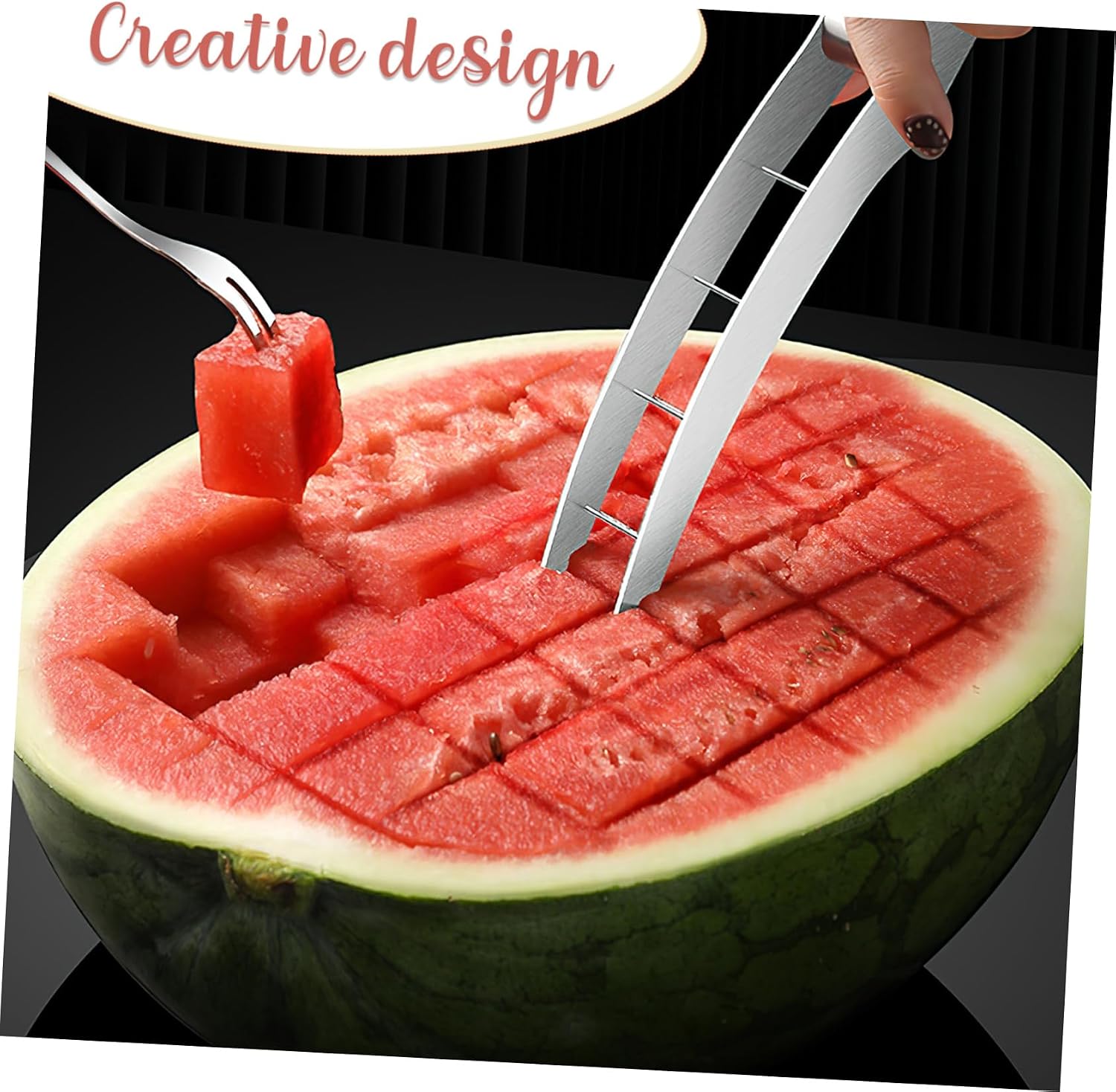 2pcs Watermelon Cutter Slicer Tool Stainless Steel Cutting Multi-functional Fruit Use Kitchen Gadget