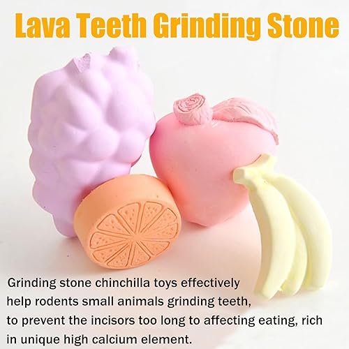 Miniatura 3 de Hamiledyi 5 piezas de bloques de lava de chinchilla en forma de fruta, conejo, juguetes para masticar, dientes de lava de conejo, piedra cuadrada,