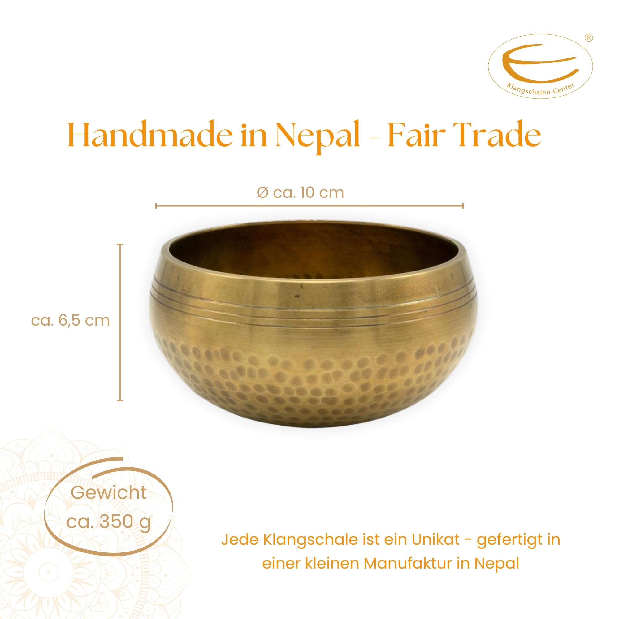 Gegossene Klangschale in Antik-Optik, ca. 300-350 g, Geschenk-Box | Handarbeit aus Nepal, für Meditation, Achtsamkeit & Yoga, inkl. Zubehör