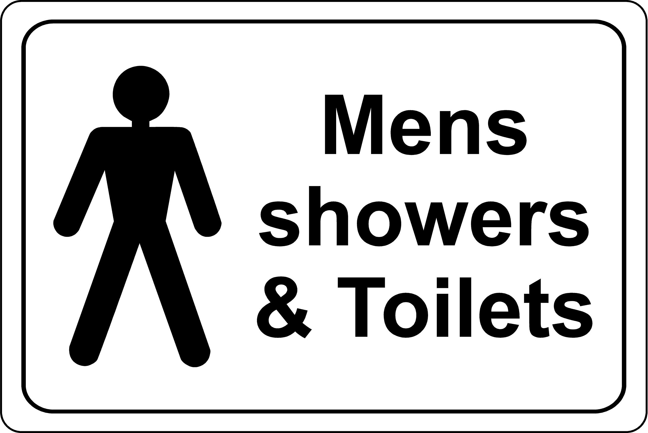 Mens showers and toilets camp facilities sign - 1.2mm Rigid plastic 300mm x 200mm