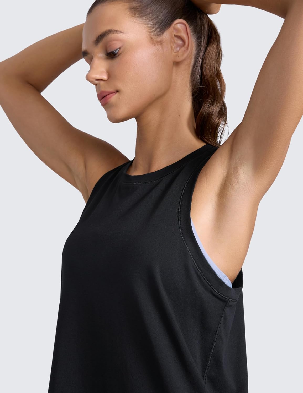 CRZ YOGA Cotton-Blend Workout Racerback Tank for Women Athletic High Neck Breathable Tops Casual Basic Sleeveless Shirts - Image 3