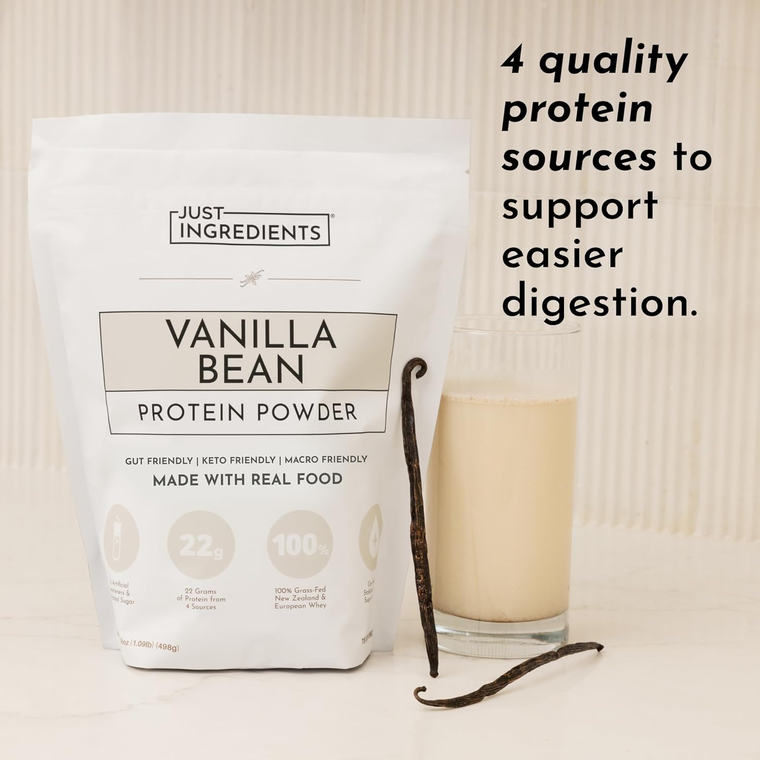JUST INGREDIENTS Vanilla Protein Powder - Grass-Fed Whey Blend, Organic, Gluten Free, Dairy Free, Soy Free - 15 Servings, 22g Protein image 3