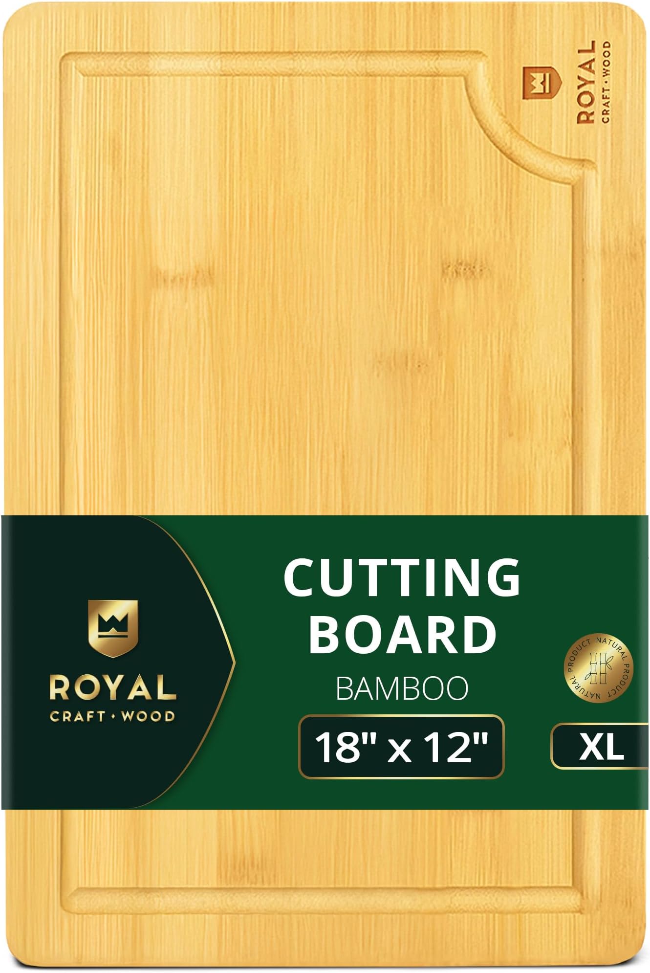 ROYAL CRAFT WOOD Wooden Cutting Boards for Kitchen Meal Prep & Serving - Bamboo Wood Serving Board Set with Deep Juice Groove Side Handles - Charcuterie & Chopping Butcher Block for Meat