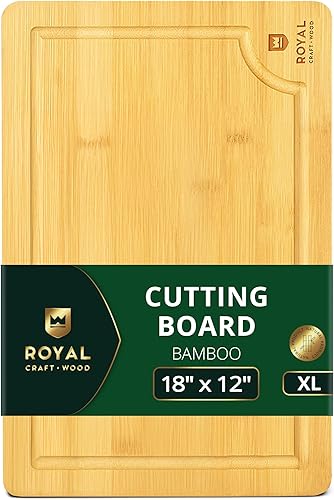 ROYAL CRAFT WOOD Tablas de Cortar de Madera para Preparación de Comidas y Servir en la Cocina - Tabla de Servir de Madera de Bambú con Ranura