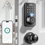 Amazon product image of Ulecoce Fingerprint Keypad Deadbolt with Knob Set, Keyless Entry Door Lock with App Control, Door Locks for Front Door, Auto Lock＆One-Touch Lock, 100+ User Codes＆5 Keys, Easy Installation, Matte Black